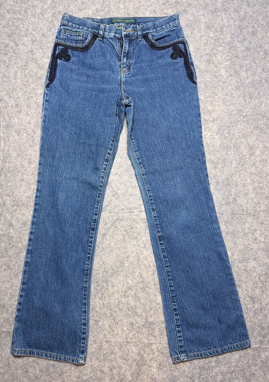 Lauren Jeans Co. Ralph Lauren Women Denim Pocket Embroidery Blue Bootcut 2